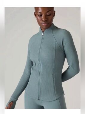 Athleta Women’s Salutation Jacket Ribbed Zip-Front in Sage Green Size Small